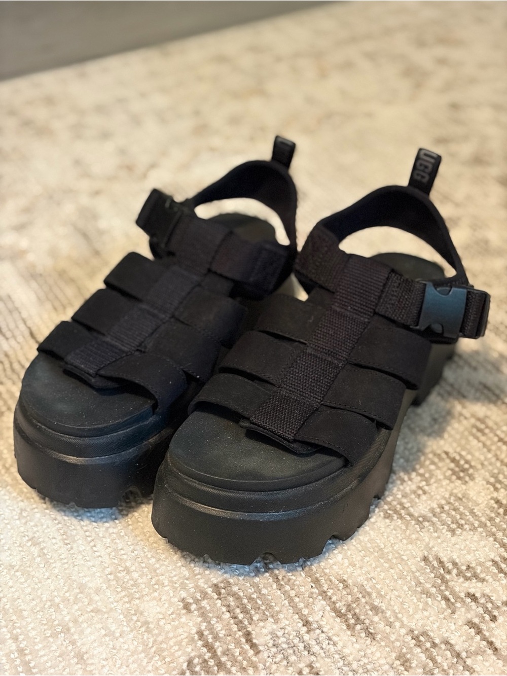 UGG Black Chunky Platform Strap Sandals
